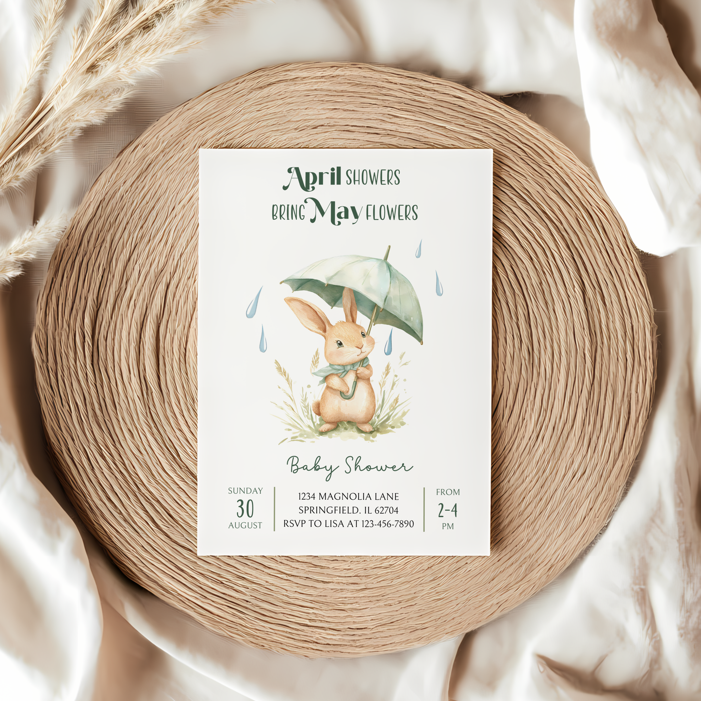 Baby Shower Invitation - April Showers Bring May Flowers with Bunny BS66
