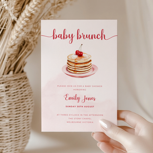 Baby Shower Invitation - Baby Brunch Pink Pancake with Cherry BS184