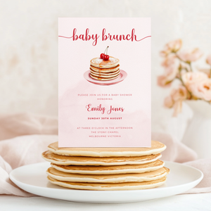 Baby Shower Invitation - Baby Brunch Pink Pancake with Cherry BS184