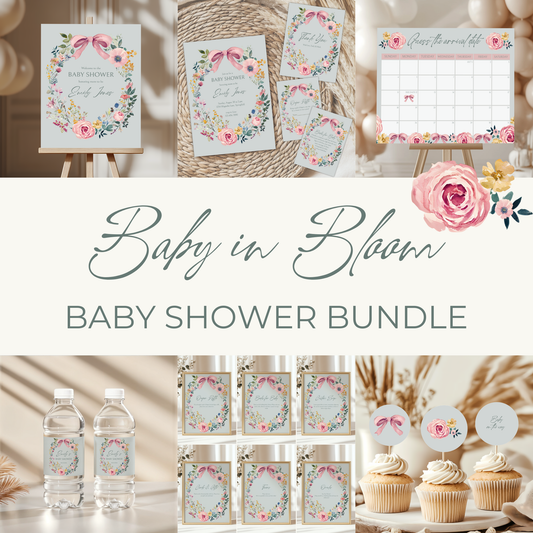 Baby Shower Mega Bundle - Vintage Floral Sage Green Baby In Bloom BS71