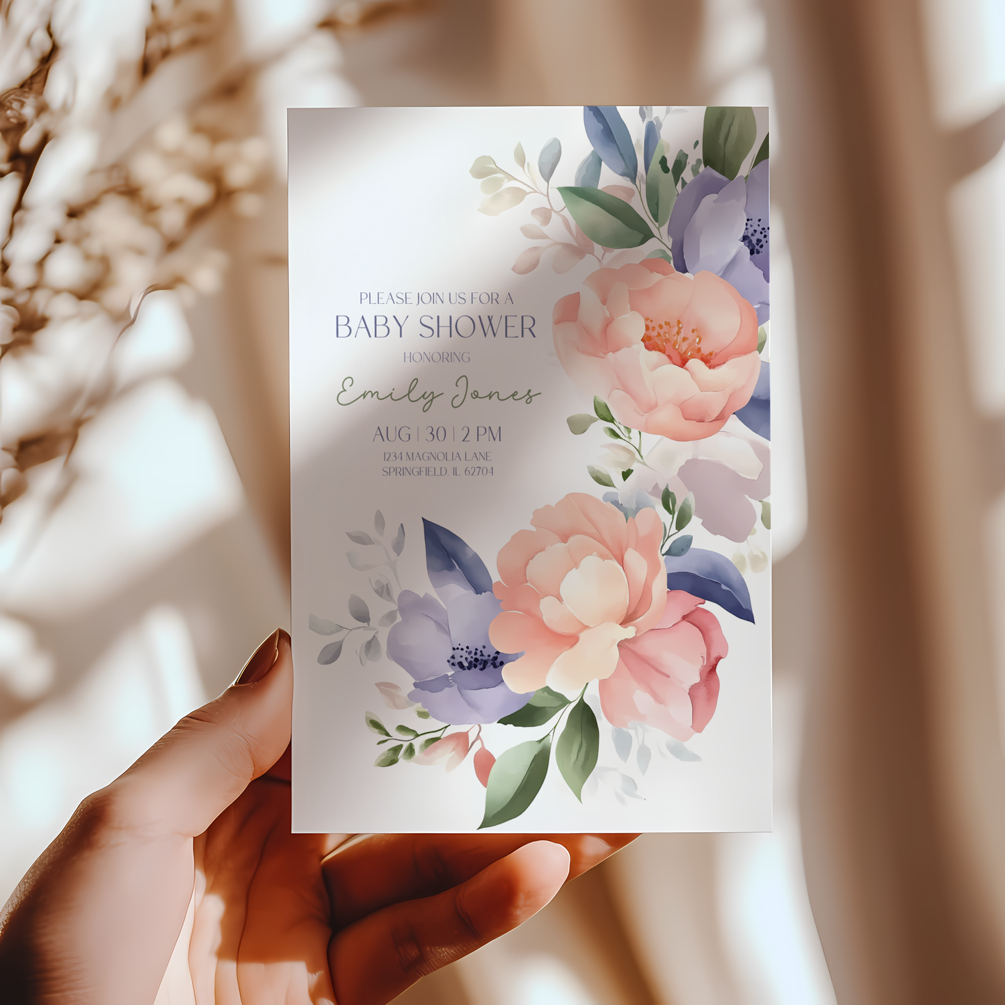 Baby Shower Invitation - Baby In Bloom Pastel Flowers BS48