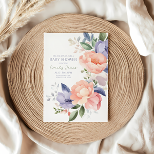 Baby Shower Invitation - Baby In Bloom Pastel Flowers BS48