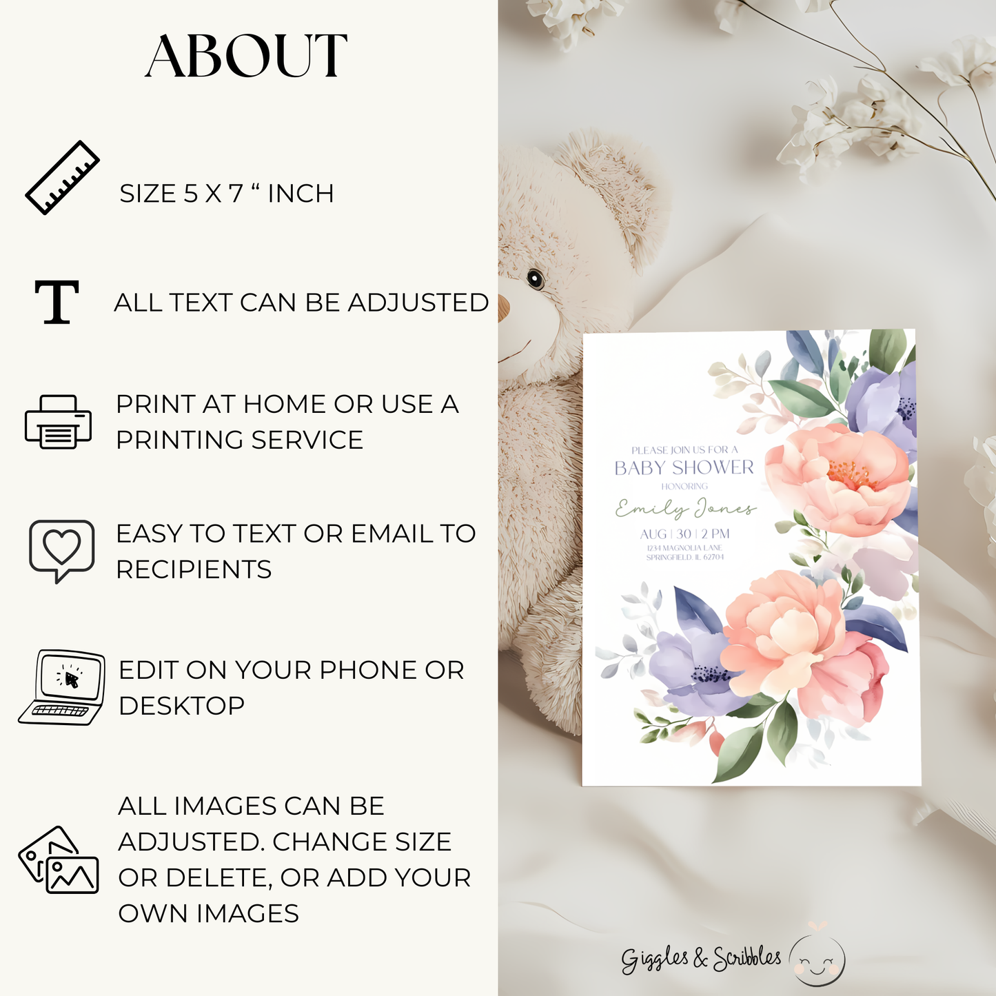 Baby Shower Invitation - Baby In Bloom Pastel Flowers BS48