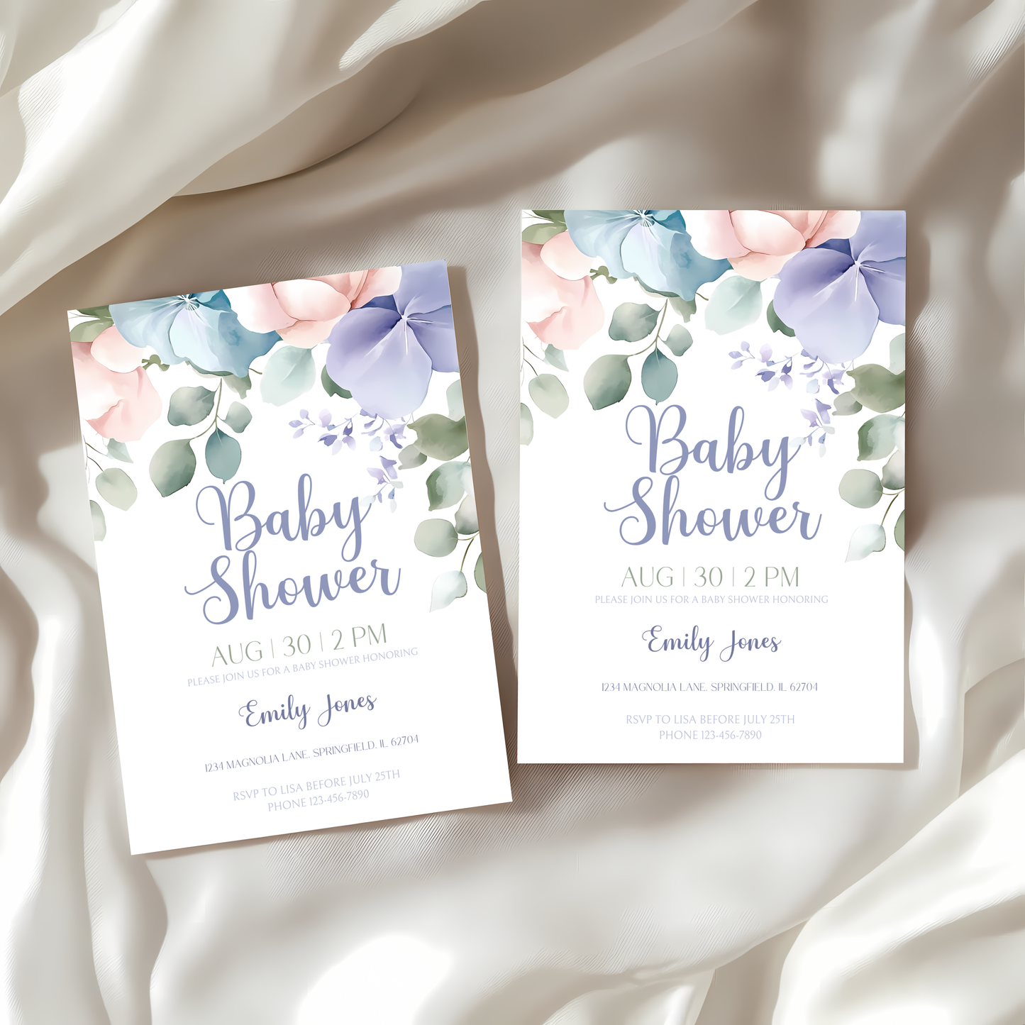 Baby Shower Invitation - Pastel Flowers Minimalistic BS49