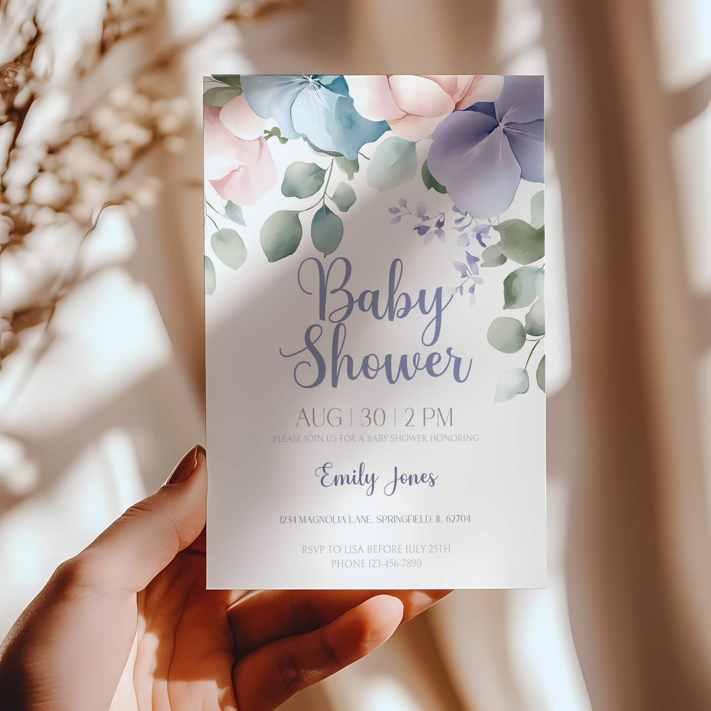 Baby Shower Invitation - Pastel Flowers Minimalistic BS49