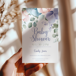 Baby Shower Invitation - Pastel Flowers Minimalistic BS49