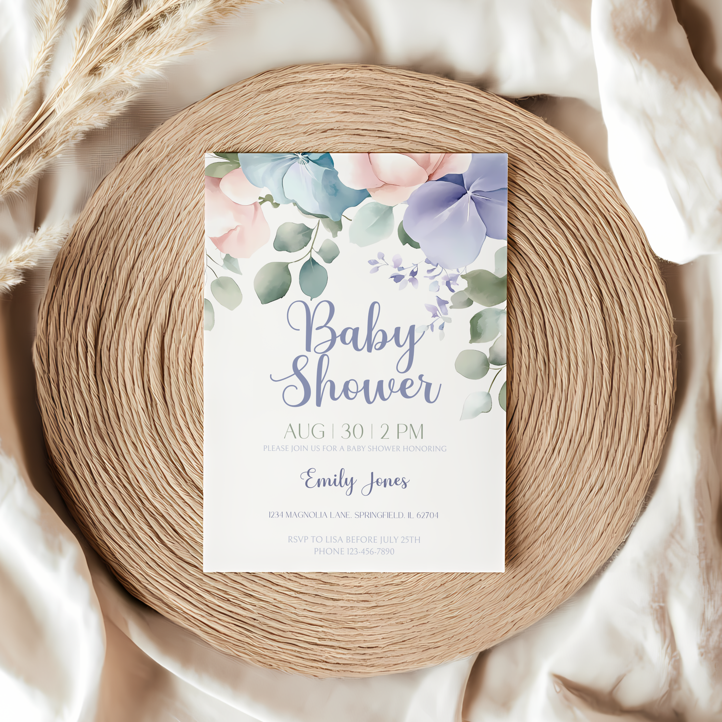 Baby Shower Invitation - Pastel Flowers Minimalistic BS49