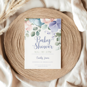 Baby Shower Invitation - Pastel Flowers Minimalistic BS49