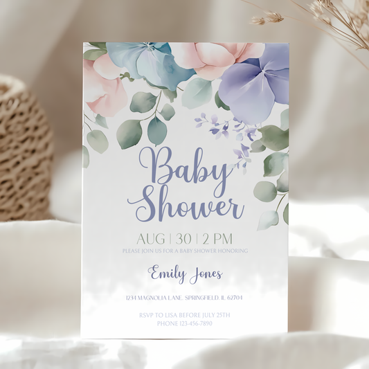 Baby Shower Invitation - Pastel Flowers Minimalistic BS49
