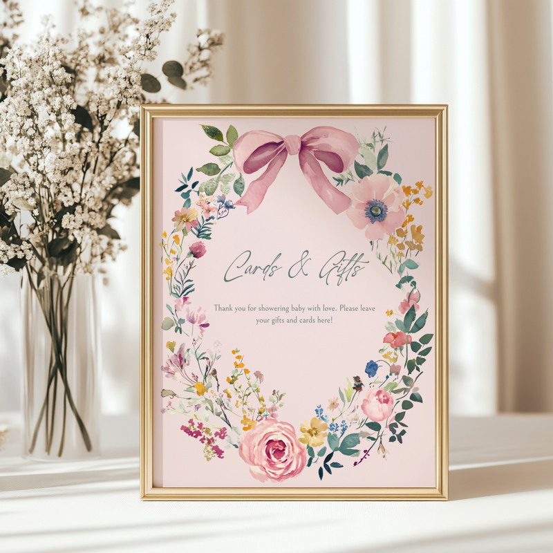 Baby Shower Table Sign Bundle - Blush Pink Baby In Bloom Vintage Floral Bow BS71