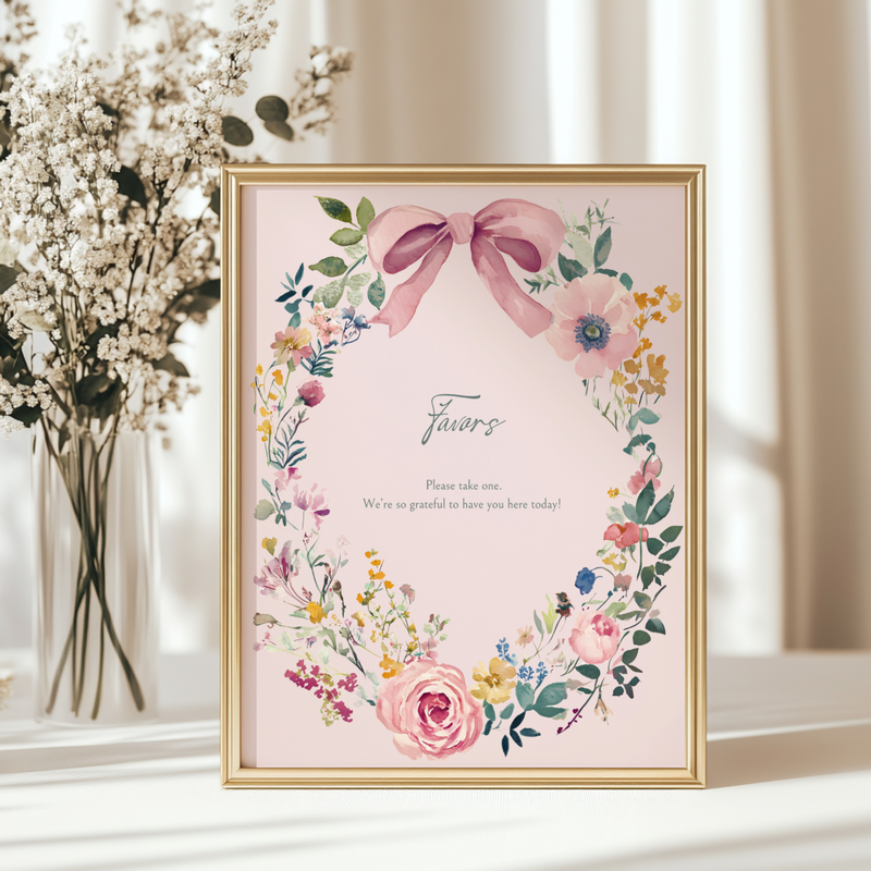 Baby Shower Table Sign Bundle - Blush Pink Baby In Bloom Vintage Floral Bow BS71