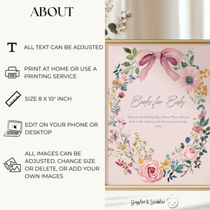 Baby Shower Table Sign Bundle - Blush Pink Baby In Bloom Vintage Floral Bow BS71