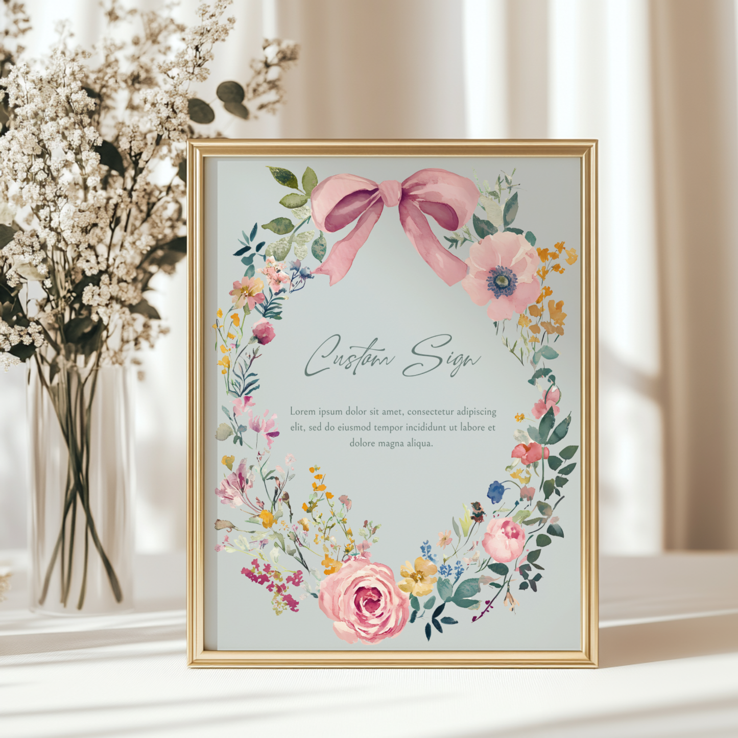 Baby Shower Table Sign Bundle - Baby In Bloom Sage Green Vintage Floral BS71