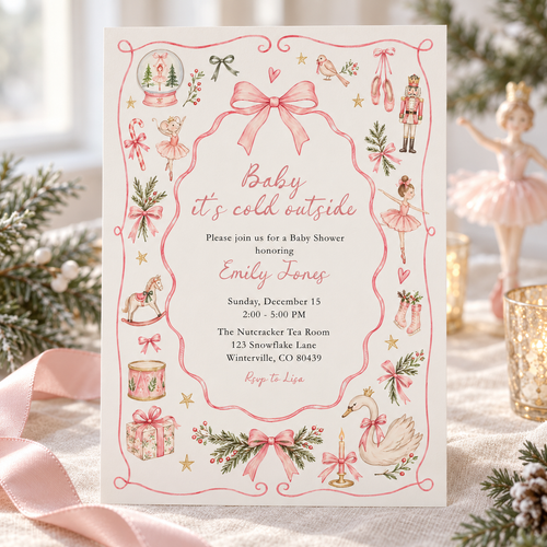 Baby It’s Cold Outside Pink Christmas Baby Shower Invitation BS336