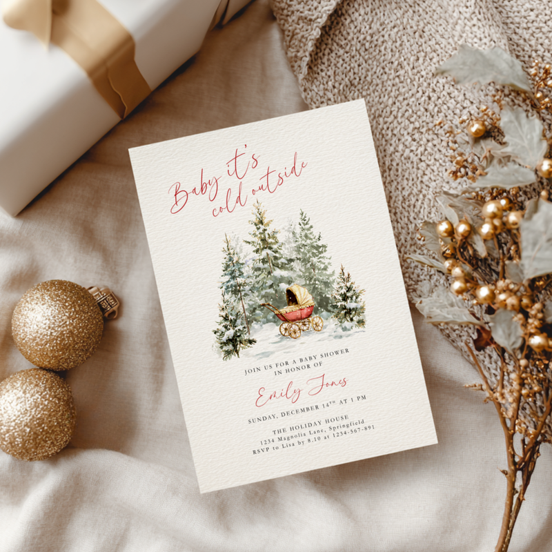 Baby Shower Invitation Bundle - Baby It's Cold Outside Winter Wonderland BS228