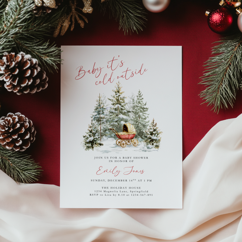Baby Shower Invitation Bundle - Baby It's Cold Outside Winter Wonderland BS228