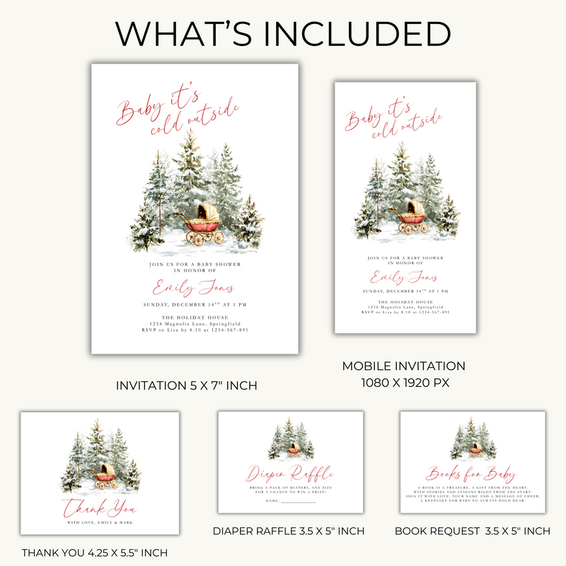 Baby Shower Invitation Bundle - Baby It's Cold Outside Winter Wonderland BS228