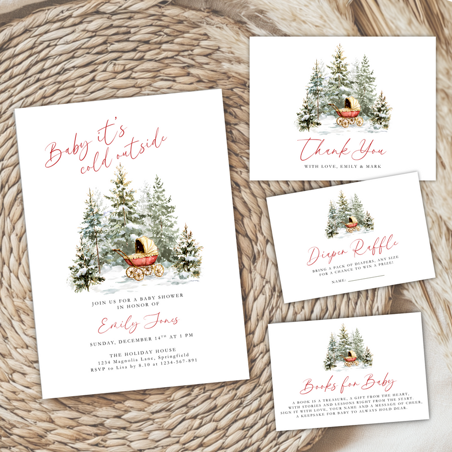 Baby Shower Invitation Bundle - Baby It's Cold Outside Winter Wonderland BS228