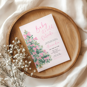 Christmas Tree with Pink Bows Baby Shower Invitation L49