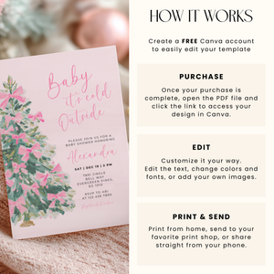 Christmas Tree with Pink Bows Baby Shower Invitation L49