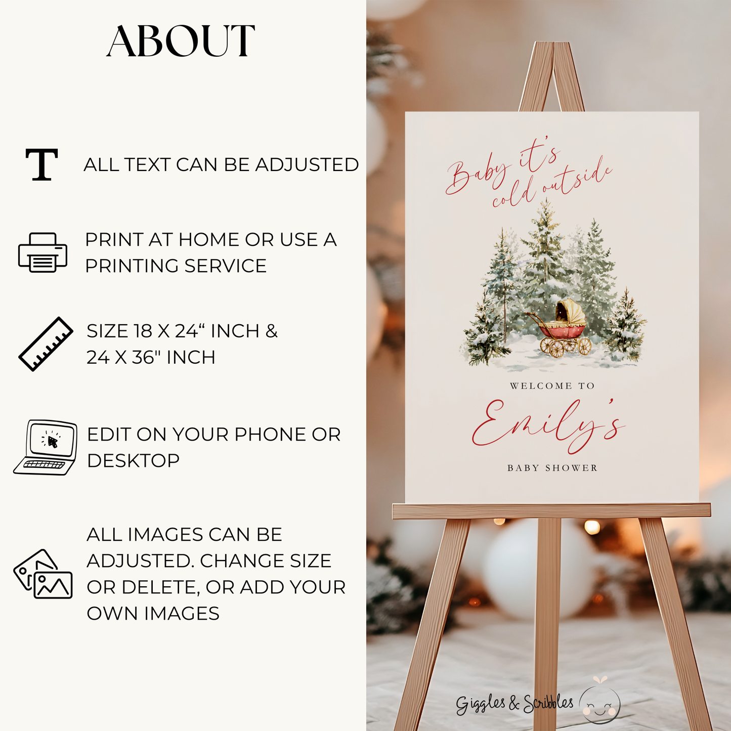 Baby Shower Welcome Sign - Baby It's Cold Outside Winter Wonderland BS228