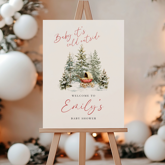 Baby Shower Welcome Sign - Baby It's Cold Outside Winter Wonderland BS228