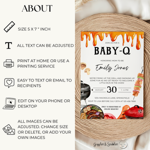 Baby Shower Invitation - Baby-Q Barbecue Gender Neutral Bun In The Oven Burger In The Grill BS131