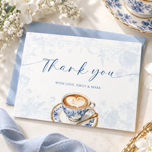 Blue Toile Baby Is Brewing Baby Shower Invitation Bundle BS62