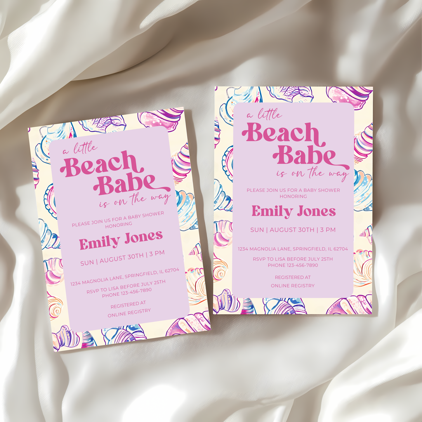Baby Shower Invitation - A Little Beach Babe Seashell Pastel BS111