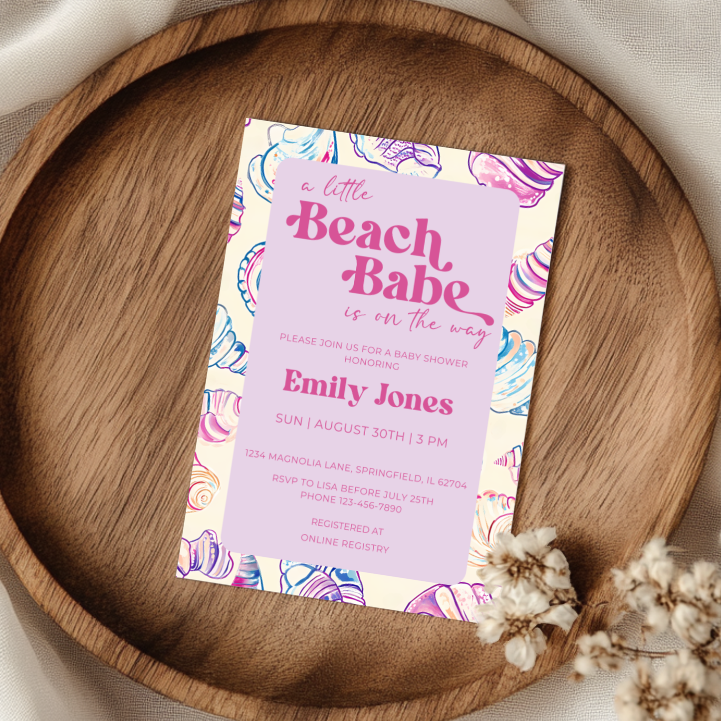 Baby Shower Invitation - A Little Beach Babe Seashell Pastel BS111
