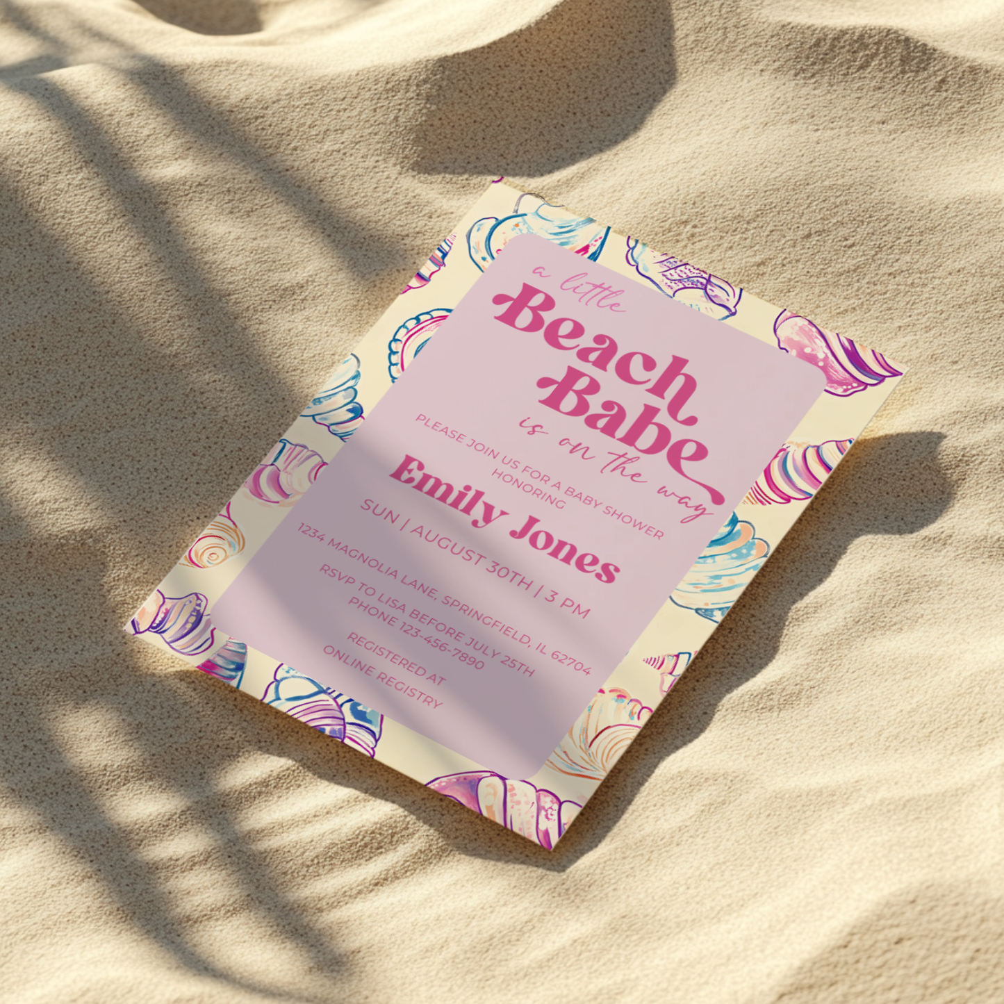 Baby Shower Invitation - A Little Beach Babe Seashell Pastel BS111