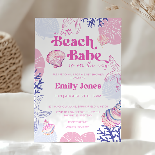 Baby Shower Invitation - Pastel Beach Babe Seashell Summer BS112