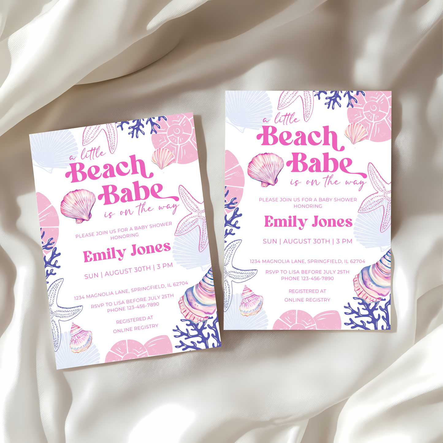Baby Shower Invitation - Pastel Beach Babe Seashell Summer BS112