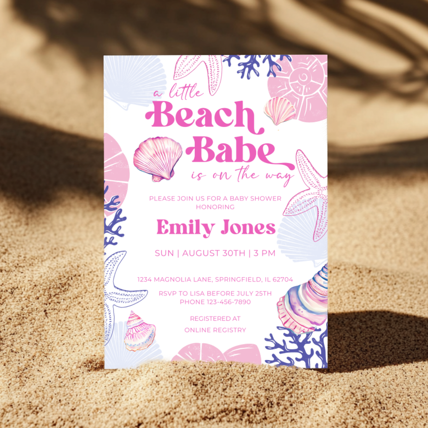 Baby Shower Invitation - Pastel Beach Babe Seashell Summer BS112