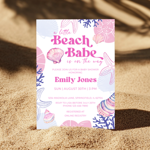 Baby Shower Invitation - Pastel Beach Babe Seashell Summer BS112