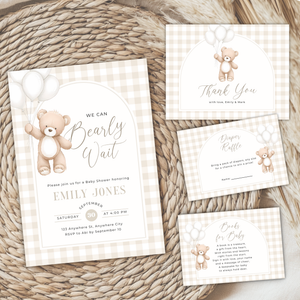 Bearly Wait Baby Shower Invitation Bundle - Neutral Teddy Theme BS295