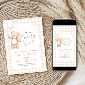 Bearly Wait Baby Shower Invitation Bundle - Neutral Teddy Theme BS295