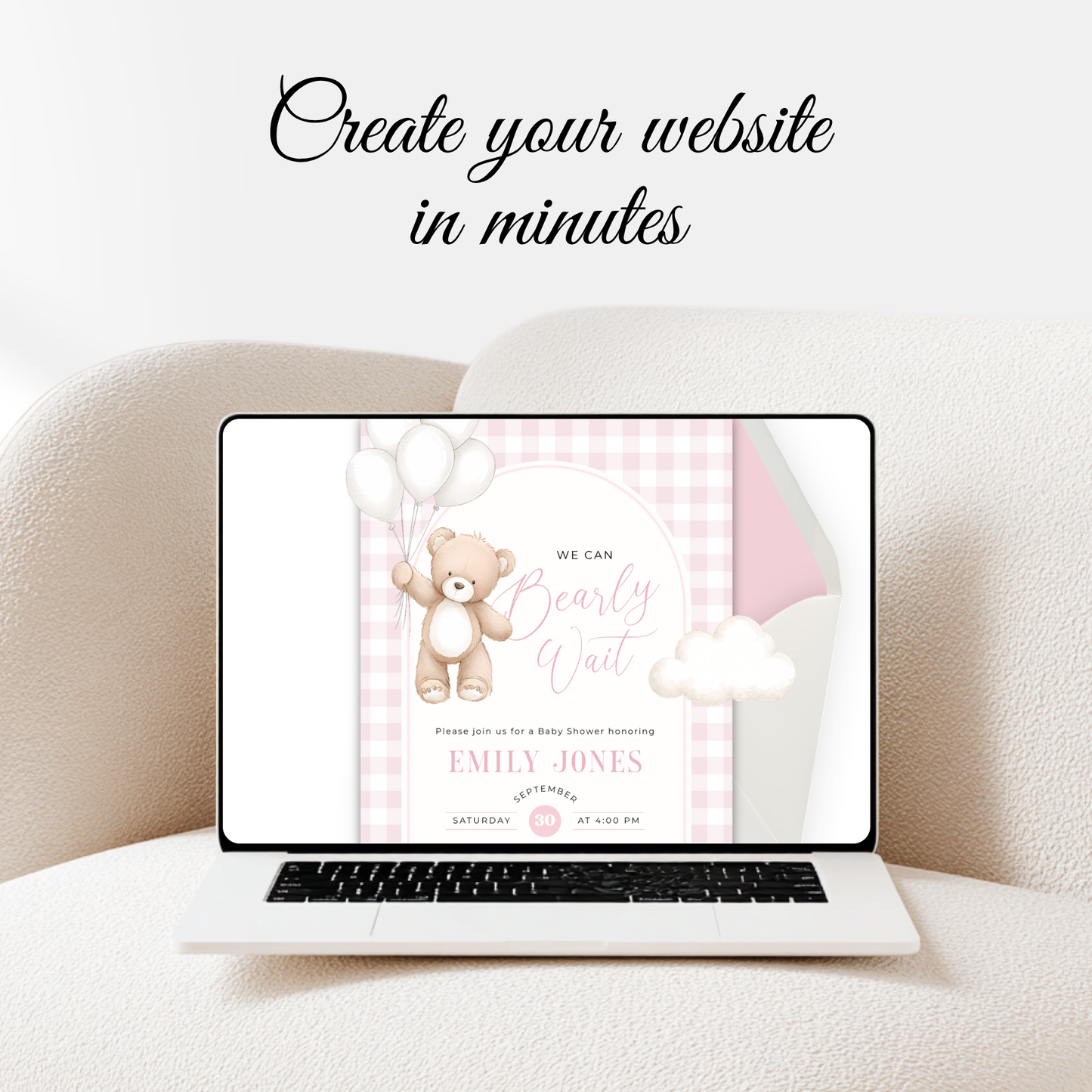 Pink Bearly Wait Baby Shower Website with RSVP - Editable Canva Template BS295