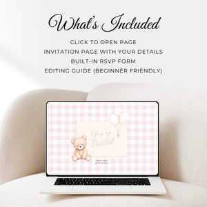 Pink Bearly Wait Baby Shower Website with RSVP - Editable Canva Template BS295