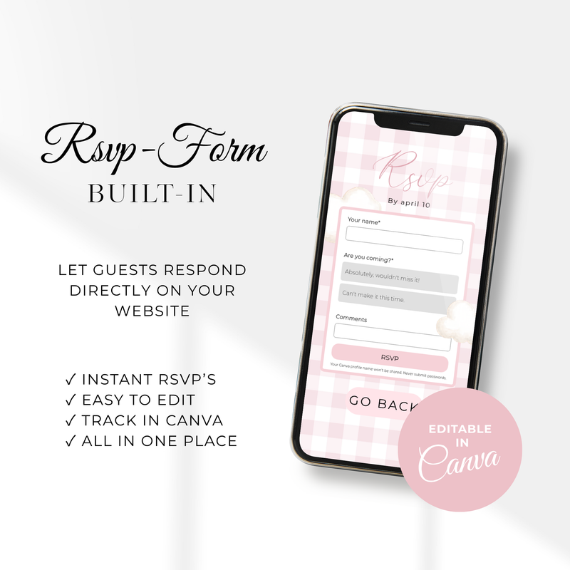 Pink Bearly Wait Baby Shower Website with RSVP - Editable Canva Template BS295