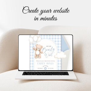 Boy Bear Baby Shower Website Template - Blue Bearly Wait Theme BS295