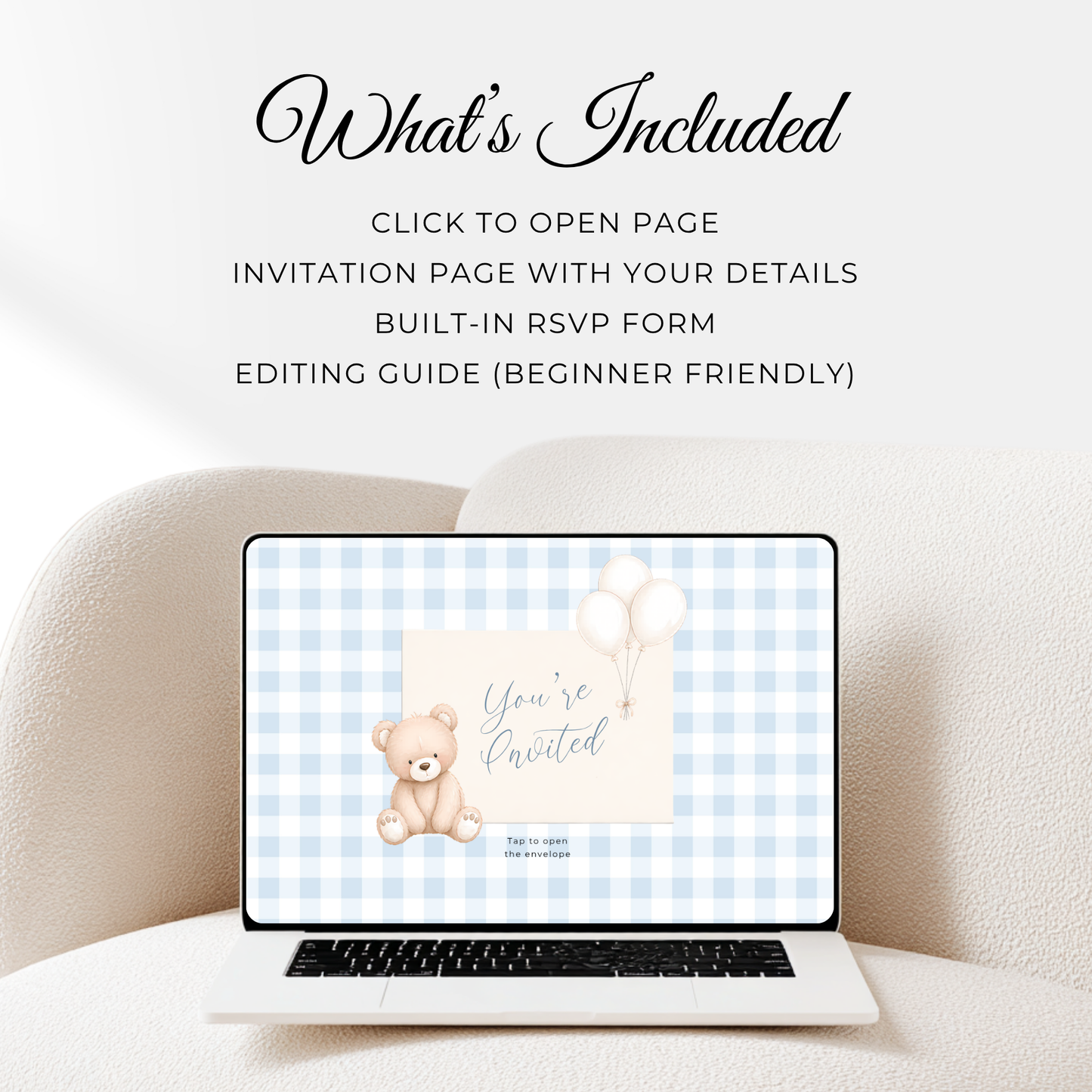 Boy Bear Baby Shower Website Template - Blue Bearly Wait Theme BS295