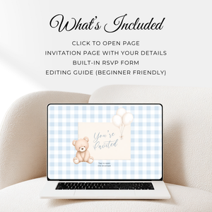 Boy Bear Baby Shower Website Template - Blue Bearly Wait Theme BS295