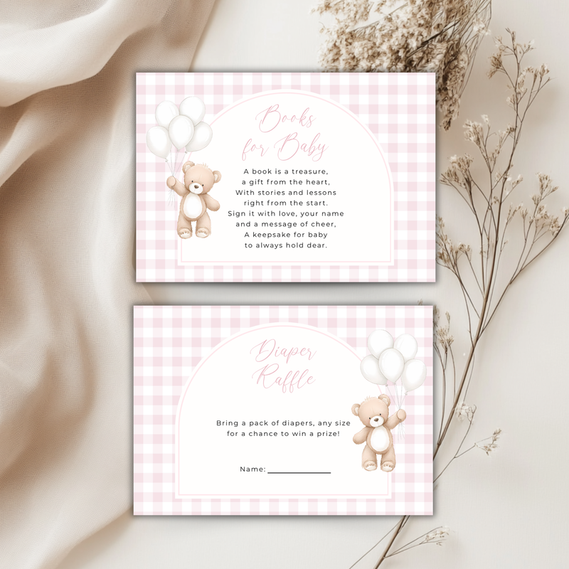 Bear Baby Shower Invitation Bundle Girl - Soft Pink Teddy Theme BS295