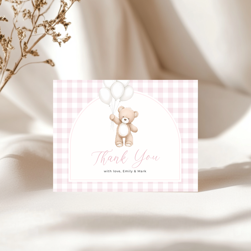 Bear Baby Shower Invitation Bundle Girl - Soft Pink Teddy Theme BS295