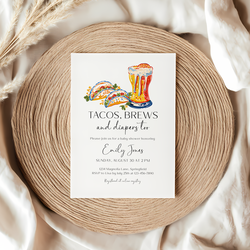 Baby Shower Invitation - Tacos, Brews & Diapers Too BS156
