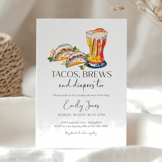 Baby Shower Invitation - Tacos, Brews & Diapers Too BS156