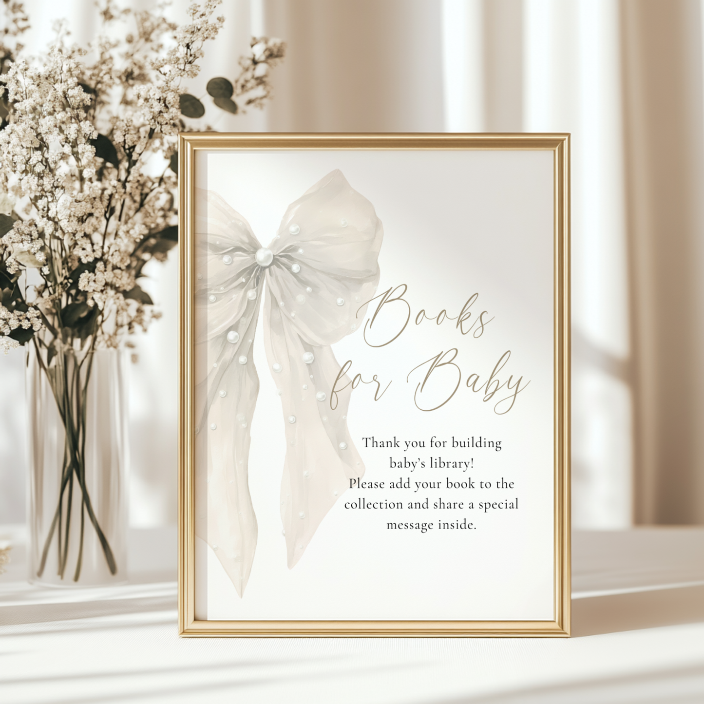 Baby Shower Table Sign Bundle - Big Beige Bows & Coquette Pearls BS164