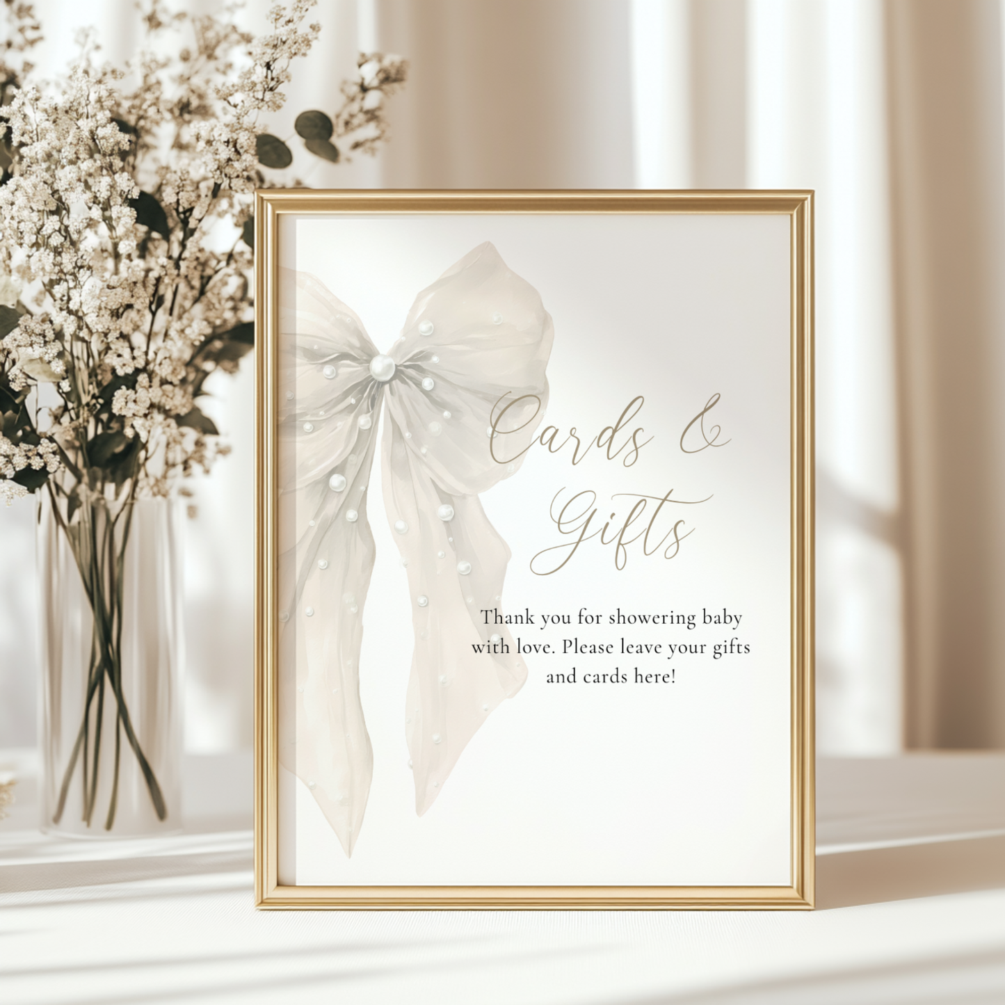 Baby Shower Table Sign Bundle - Big Beige Bows & Coquette Pearls BS164