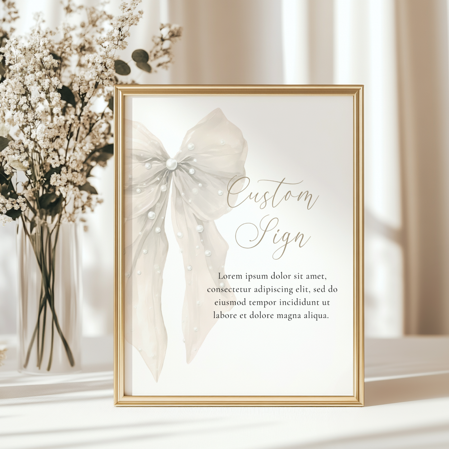 Baby Shower Table Sign Bundle - Big Beige Bows & Coquette Pearls BS164